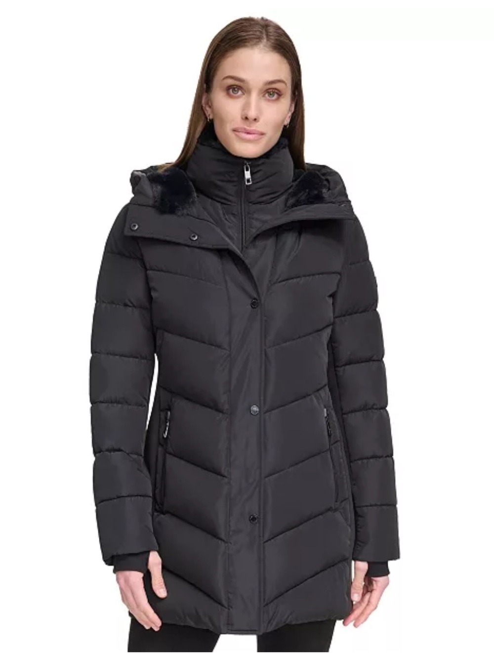 Calvin Klein Black Quilted Puffer Coat with Hood